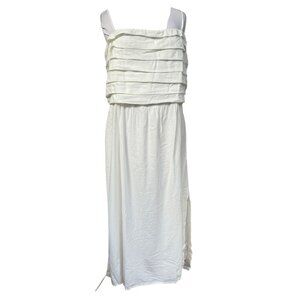 GAP White Linen Blend Sleeveless Midi Dress Strapless Straps Full Skirt  XL NEW